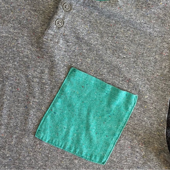 On the Byas Colorblock S/S Henley Tee Shirt Mens L Gray Speckled Teal Pocket - Picture 9 of 10